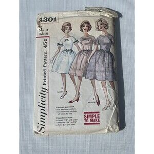 Dress Size 16 B36 Vtg 50s S4301 CUT Pattern Kimono Sleeves Ruffle Gathered Skirt
